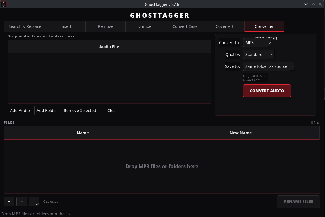 GhostTagger audio converter workflow